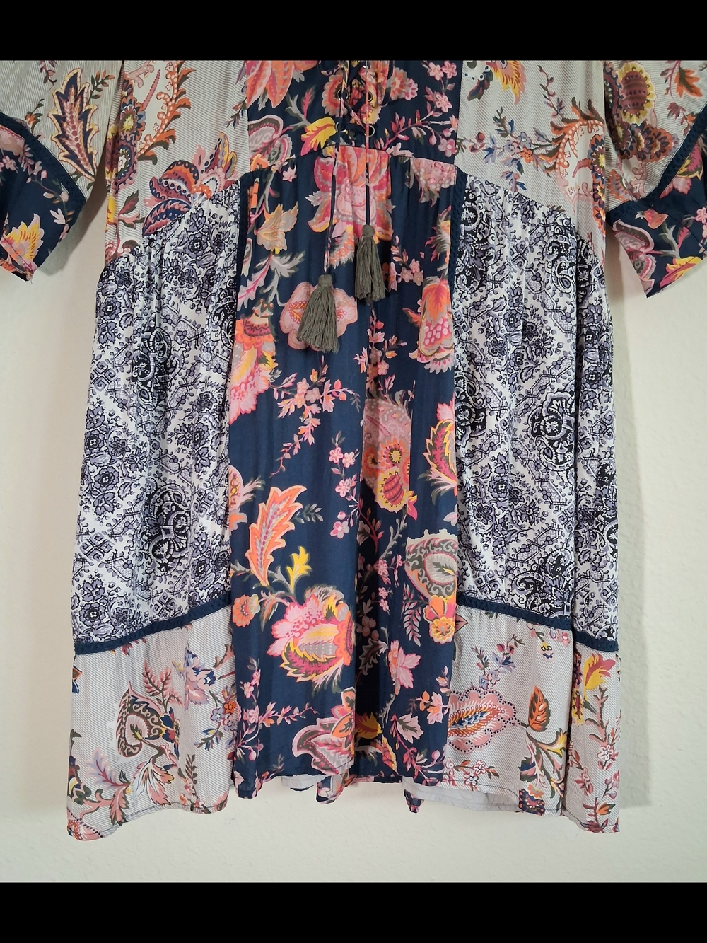 Lilka by Anthropologie Navy Floral Patchwork Dress with Pink Accents - Picture 5 of 9